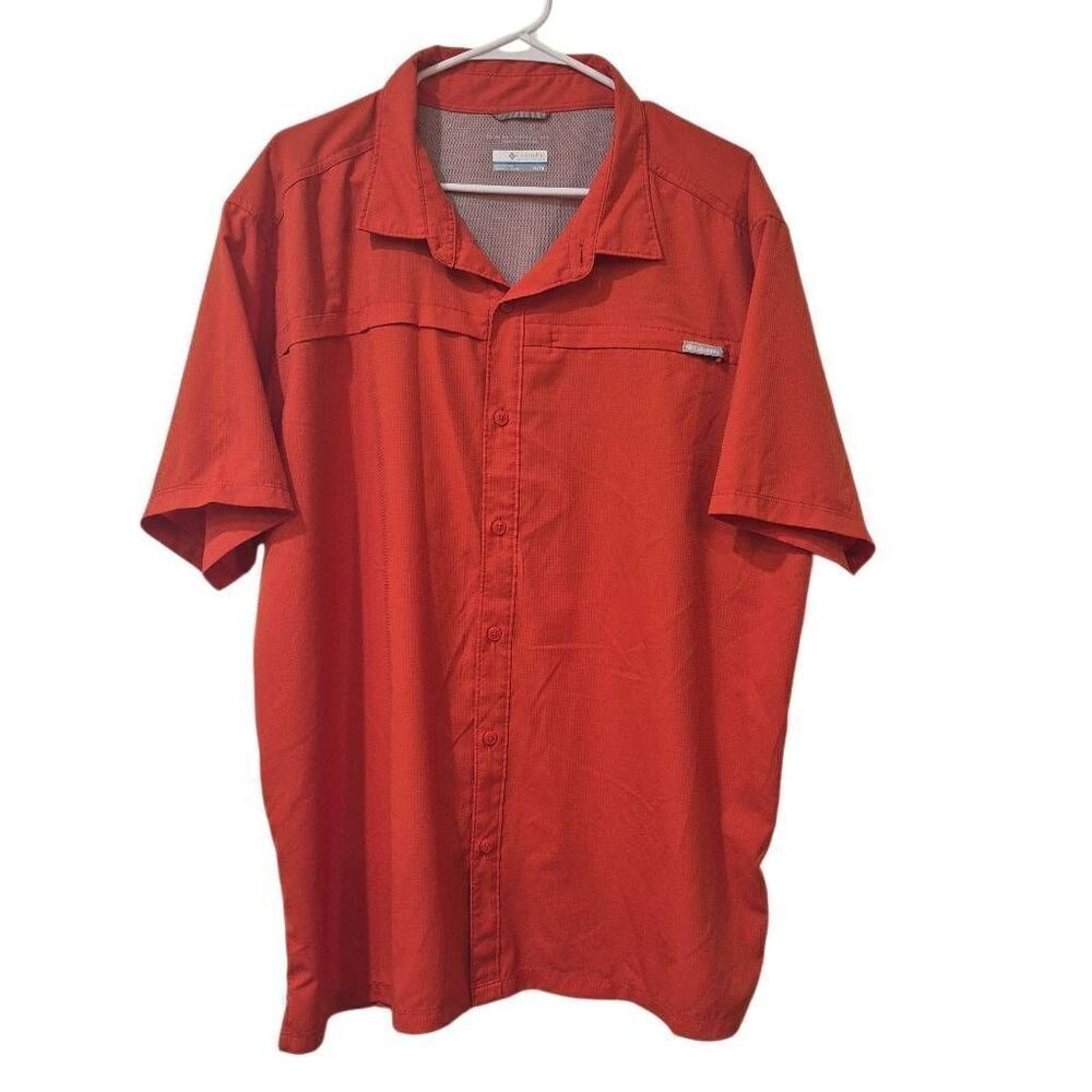 Columbia Men's Dark Orange Red Polyester Button Down Outdoor Quick Dry Ventilate